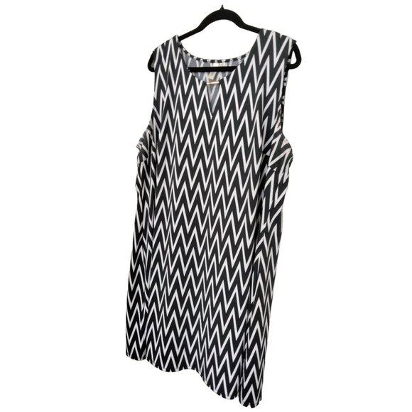 Tacera Black White Chevron Pattern Sleeveless Shift Dress Plus Size 3X - Picture 4 of 9
